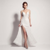 Summer Women's Feather Sequin Strap High Slit Formal Party Evening Dress
