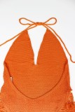 Women Holiday Halter Gradient Color Block V-Neck Backless Cutout Tassel Bodycon Dress