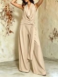 Women Summer Sexy Backless Tie Halter Wide Leg Jumpsuit