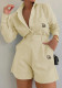Casual Linen Solid Shirt & Drawstring Wide Leg Shorts Set