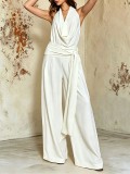 Women Summer Sexy Backless Tie Halter Wide Leg Jumpsuit
