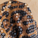 Women Leopard Sequin V-Neck Romper