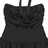 Women Halter Cutout Lace-Up Party Slit Dress