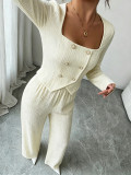 Women Square Neck Top & Wide Leg Pants Two-Piece Set
