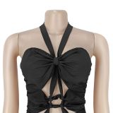 Women Halter Cutout Lace-Up Party Slit Dress