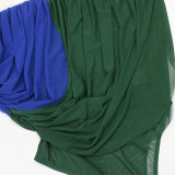 Women Off Shoulder Mesh Ruched Color Block Jumpsuit