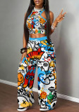 Casual Hip Hop Printed Tank Top & Wide Leg Pants Set