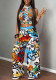 Casual Hip Hop Printed Tank Top & Wide Leg Pants Set