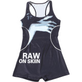 Summer Women's Printed Deep U-Neck Slim Fit Shorts Jumpsuit