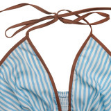 Women Summer V-Neck Halter Striped Jumpsuit