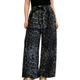 Women's Beaded Drawstring Loose Print Casual Wide Leg Pants