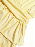 Women Summer Holiday Solid Halter Tie Backless Multi-Ruffle Maxi Dress