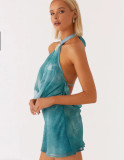 Women Solid Sexy Backless Cross Halter Summer Dress