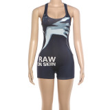 Summer Women's Printed Deep U-Neck Slim Fit Shorts Jumpsuit