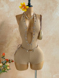 Women Ruched Halter V-Neck Jumpsuit