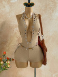 Women Ruched Halter V-Neck Jumpsuit