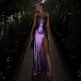 Women Summer Sexy Halter Lace Patchwork Slit Dress