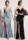 Summer Women's Feather Sequin Strap High Slit Formal Party Evening Dress
