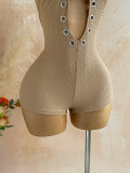 Women Ruched Halter V-Neck Jumpsuit