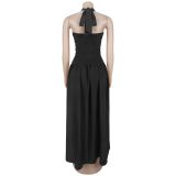 Women Halter Cutout Lace-Up Party Slit Dress