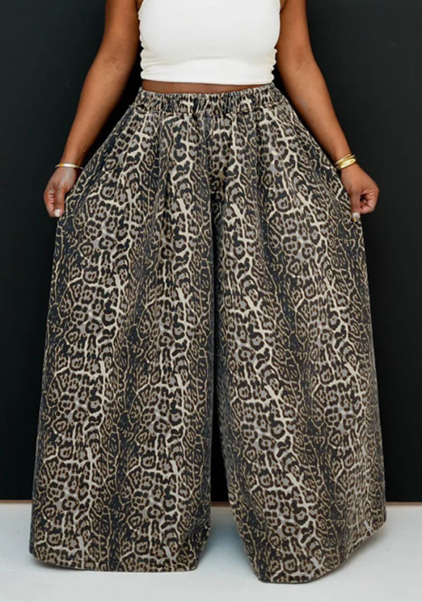 Women's High Waist Drawstring Slim Fit Camouflage Wide Leg Pants