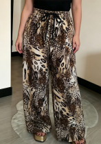 Women's Beaded Drawstring Loose Print Casual Wide Leg Pants