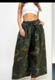 Women's High Waist Drawstring Slim Fit Camouflage Wide Leg Pants
