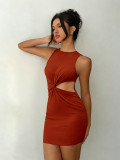 Women Sleeveless Knot Front Bodycon Dress