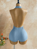 Women Ruched Halter V-Neck Jumpsuit