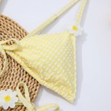 Summer Women's Yellow Plaid Daisy Print Two-Piece Bikini Swimsuit