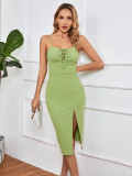 Women Tie Waist Slit Backless Bodycon Strap Dress