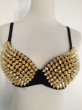 Women Punk Rivet Bra Black Angel Wing Bra