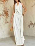 Women Summer Sexy Backless Tie Halter Wide Leg Jumpsuit
