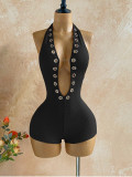 Women Ruched Halter V-Neck Jumpsuit