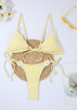 Summer Women's Yellow Plaid Daisy Print Two-Piece Bikini Swimsuit