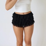 Women Summer Sexy Solid Multi-Layer Lace Trim Skirt