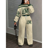 Casual Geometric Print Round Neck Long Sleeve Top & Pants Set