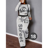 Letter Print Casual Long Sleeve Top & Wide Leg Pants Two-Piece Set
