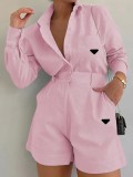 Casual Linen Solid Shirt & Drawstring Wide Leg Shorts Set