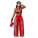 Casual Hip Hop Print Tank Top & Wide Leg Pants Set