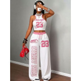 Casual Hip Hop Print Tank Top & Wide Leg Pants Set