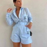 Casual Linen Solid Shirt & Drawstring Wide Leg Shorts Set
