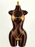 Women's Metallic Gold Cutout Low Back One-Piece Bikini Swimsuit