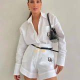 Casual Linen Solid Shirt & Drawstring Wide Leg Shorts Set
