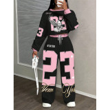 Casual Geometric Print Round Neck Long Sleeve Top & Pants Set