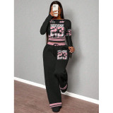 Letter Print Casual Long Sleeve Top & Wide Leg Pants Two-Piece Set