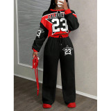 Casual Geometric Print Round Neck Long Sleeve Top & Pants Set