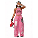 Casual Hip Hop Print Tank Top & Wide Leg Pants Set