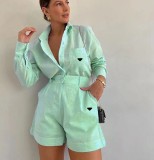 Casual Linen Solid Shirt & Drawstring Wide Leg Shorts Set