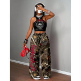 Casual Hip Hop Print Tank Top & Wide Leg Pants Set